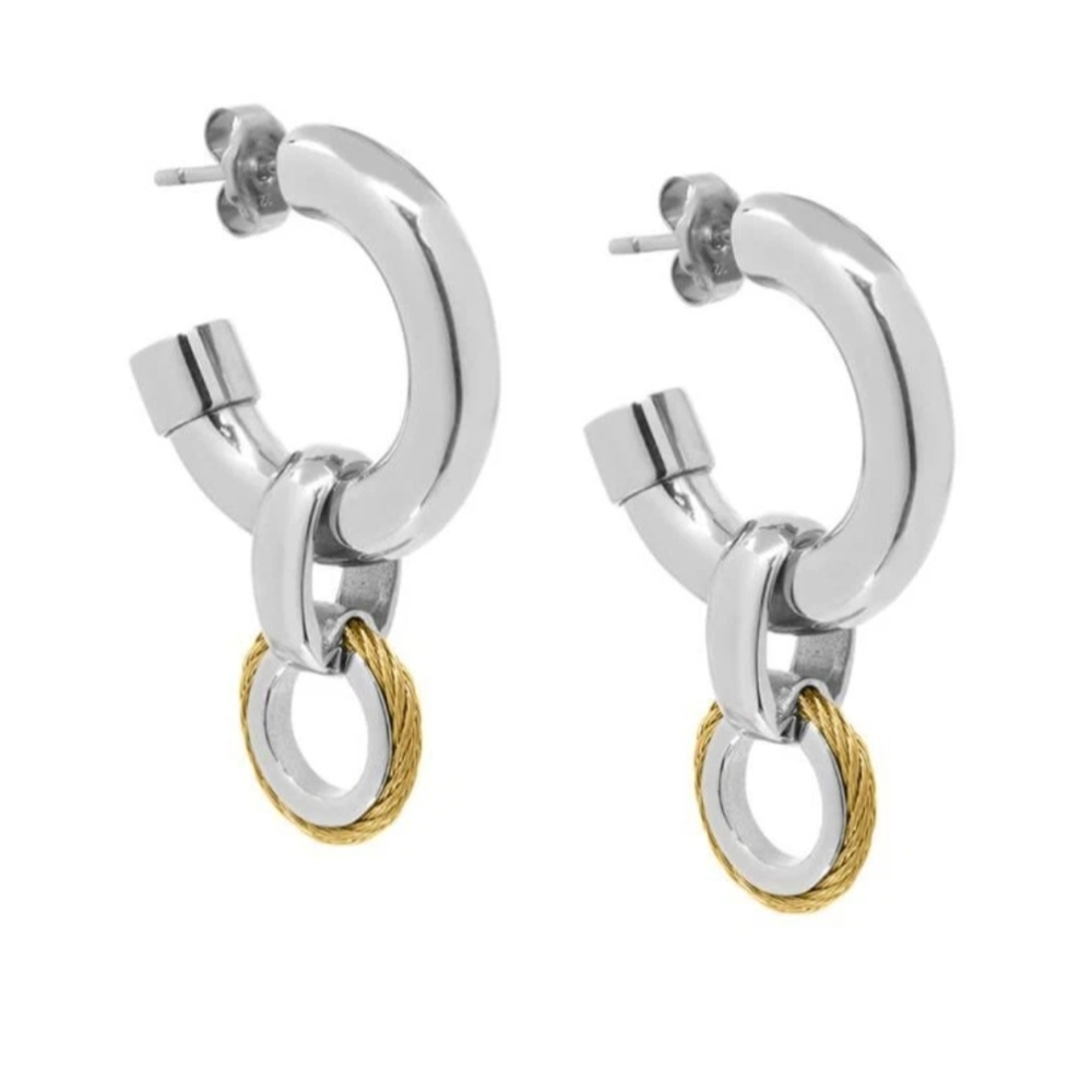 NIB Charriol Mariner Cable Hoop Earrings Removable Drop Designer